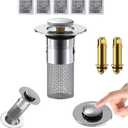 Bathroom Sink Drain Strainer,Pop Up Bathroom Sink Stopper with Removable Stainless Steel Filter Basket Hair Catcher, Bathroom Sink Stopper for US Bathtubs, Showers & Floor Drains