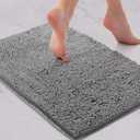 LuxUrux Bath Mat, Extra-Soft Plush Non-Slip Bathroom Rug, Luxury Chenille Microfiber Material, Super Absorbent Shaggy Bath Rug. Machine Wash & Dry (17 x 24 inches, Light Grey)