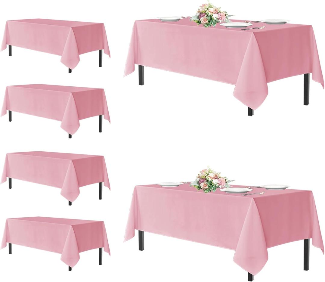 sancua Rectangle Tablecloths for 8 Foot Tables, 6 Pack - Washable Polyester Fabric Table Cloth for Wedding Party, Birthday, Banquet Reception, 60x120 Inch, Pink