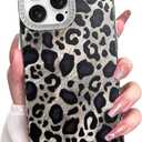 KANGHAR Case for iPhone 16 Pro Max Leopard Printed Pattern Cute Cheetah Phone Case Clear Bumper Hard Back Shockproof Protective Diamond Glittter Camera Lens Cover for iPhone 16 Pro Max Black