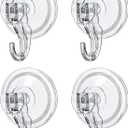 Suction Hooks 4 Packs, Clear Powerful Push and Lock Vacuum Suction Cup, Multi-Purpose Suction Shower Hooks for Front Door Window Glass Kitchen Towel Loofah Utensils (Transparent)