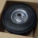 RRQ 10 Inch Solid Polyurethane Tire 4.10/3.50-4 Tire, 10" Flat Free Wheels with 5/8" Bearings, 2.2" Offset Hub for Garden Cart, Hand Truck, Lawn Cart, Mower (2 Pack)