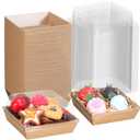 60 Pack Bakery Boxes - 4x4x2.5 Inch Charcuterie & Treat Boxes with Clear Lids - Perfect for Chocolate Covered Strawberries, Mini Cakes, Macarons & Party Favors (Brown)