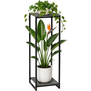 JEPRECO 34" Tall Plant Stand Indoor, 2Tier Modern Plant Shelf, Corner Flower Pot Holder Organizer for Living Room Balcony Patio Garden (Black)