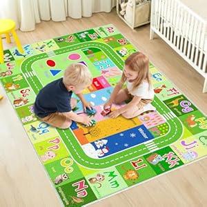 Alphabet Rug for Classroom - ABC Rugs for Kids Playroom Classroom Carpet for Learning ABC Alphabet,Numbers,Animal,Colors,Season Kids Play Mat for Boys Girls Bedroom Decor,Purple,2.5x4 Feet