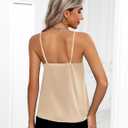 Zeagoo Women's Silk Satin Tank Tops 2026 V Neck Adjustable Spaghetti Strap Sleeveless Camisole Summer Basic Blouse (Brown, L)