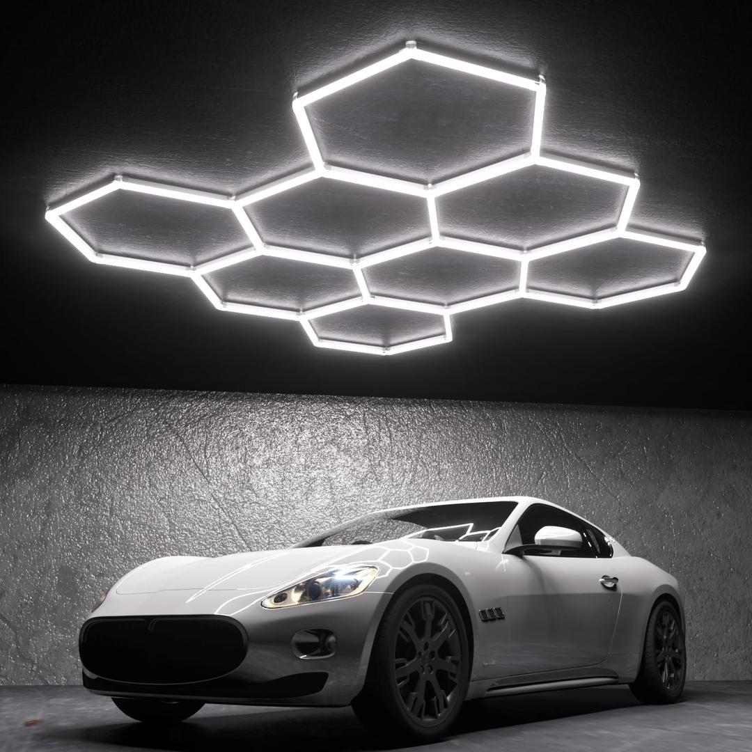 Hexagon Garage Lights: 245W 35 Pack 8 Grids LED Garage Lights - Easy Install 6500K Super Bright Honeycomb Light for Warehouse, Car Detailing Shop, Exhibition Hall, Gym