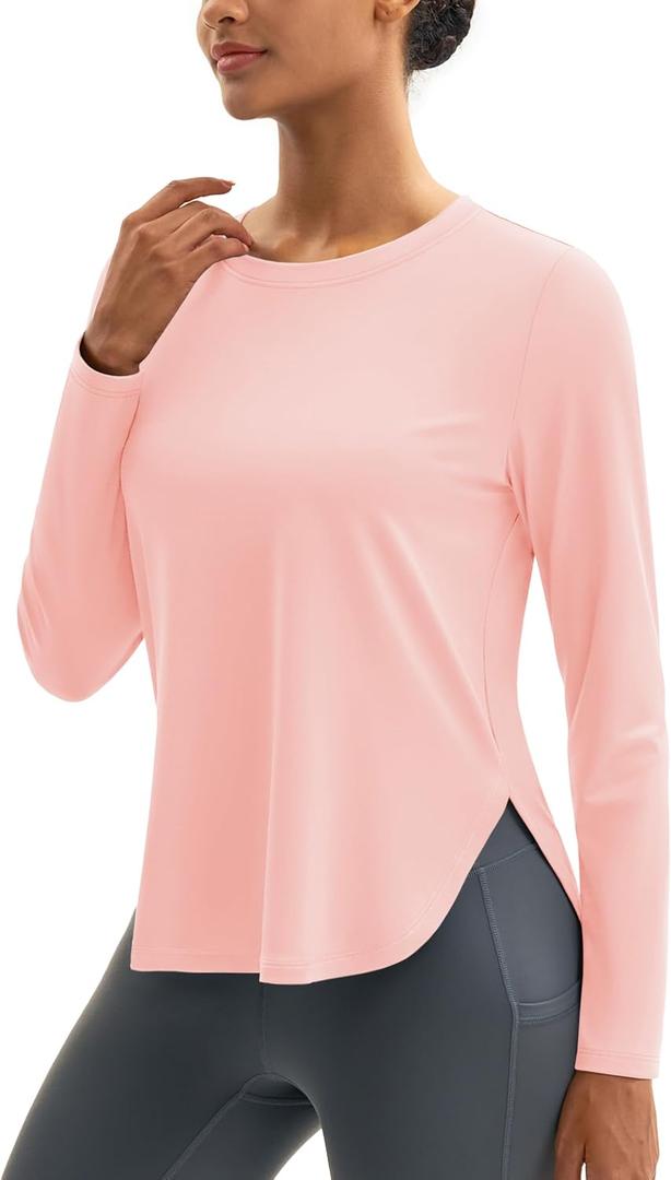 MAGCOMSEN Women's Sun Shirts UPF 80+ Long Sleeve Quick Dry Workout Tops (Pink, XXL)