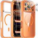 3-in-1 Air for Heavy Duty iPhone 17 Pro Max Case with Screen Protector & Camera Lens Protector,[Fits MagSafe][Military-Grade Protection] [Built-in Airbag] Shockproof Case for 17 Pro Max(Clear-Orange)