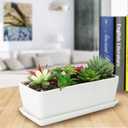 SQOWL 10 Inch Rectangular White Ceramic Succulent Planter Pot Modern Flower Cactus Herb Big Planter with Removable Saucer Indoor or Outdoor