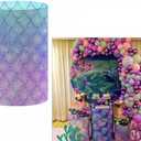 Cylinder Plinth Covers Underwater Little Mermaid Pedestal Covers Glitter Purple Blue Scales Baby Shower Girls 1st Birthday Party Cake Table Decor Banner (D36cm H75cm, No-270c)