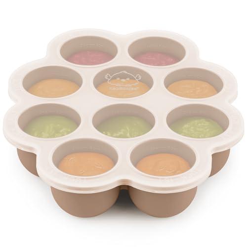 KeaBabies Silicone Food Freezer Trays with Lid, 2oz x 10 Pods Baby Food Storage Containers, Easy Puree Meal Prep, Breast Milk Silicone Freezer Molds, Dishwasher, Microwave Safe, BPA-Free (Chai Latte)