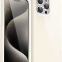 for iPhone 15 Pro Max Case Silicone, Glossy Soft Rubber Gel Jelly Cute Protective Plastic Simple Plain Phone Case Cover for Women Girl, Slim Thin Flexible Shockproof TPU, Beige Stone White