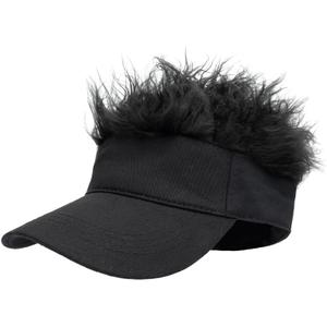 Men Visor Cap with Hair Fake Adjustable Novelty Spiked Wig Baseball Caps, Black