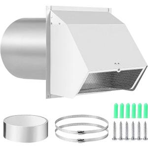 4 Inch Wall Vent Cover with Screen and Damper,Heavy Duty Stainless Steel Exhaust Vent Cover Cap,Dryer Vent Pipe is 81/4 inch and Long Enough for House White