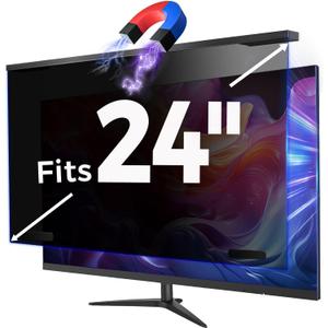 Magnetic 24 Inch Computer Privacy Screen Filter, Aluminum Alloy Hanging Privacy Screen for Computer Monitor for 16:9 Monitor Removable Anti Blue Light Eye Protection (24 inch)