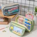 Large Pencil Pouch Big Pencil Case Big Capacity Aesthetic Pen Cosmetic Bag Pen Stationery Organizer Simple, College Office Home Travel Storage Bag (Pink)