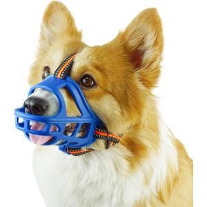 Dog Muzzle, Basket Muzzle for Small Medium Large Dogs, Anti-Biting and Chewing, Lightweight & Sturdy Cage Design, Allows Panting & Drinking, Ideal for Grooming & Training(Blue Size M)