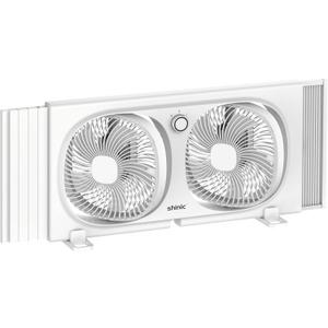 shinic 9" Twin Window Fan with 180+90 Rotatable Fans, 2-Speeds, Vertical Window Fan with Rigid & Accordion Expanders, Width Adjustable (21.65" to 33.27"), Ideal for Home, Kitchen, Bedroom, Office