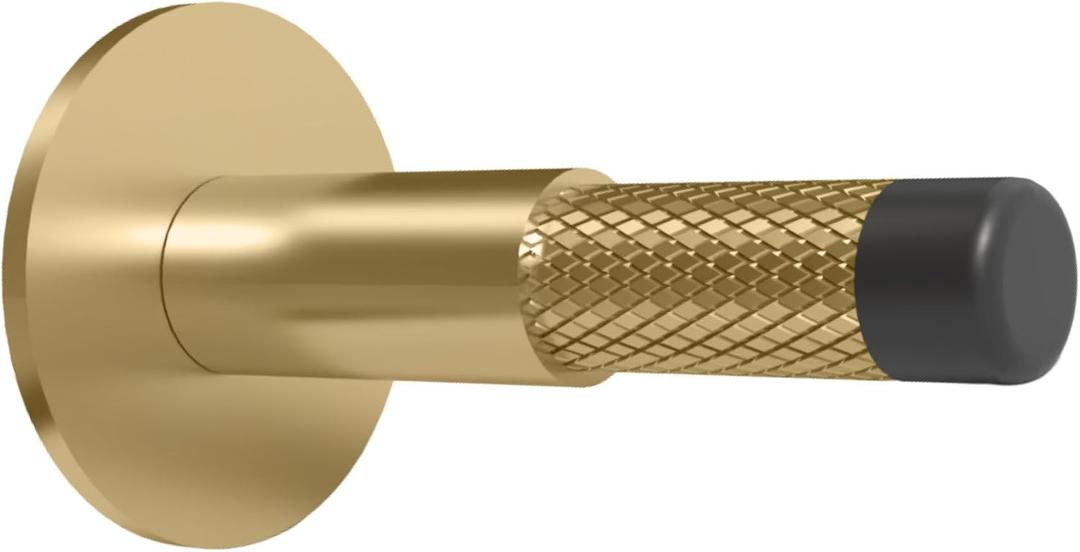 Mega Handles Knurled Baseboard Door Stopper - Heavy Duty Door Stoppers for Bottom of Door, Zinc Alloy Door Stops with Rubber Tip - Satin Brass (1 Pack)