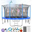 Lyromix Upgraded Trampoline with Lights, Large Outdoor Trampoline with Sprinkler,Basketball Hoop and Net, Capacity for 5-8 Kids and Adults
