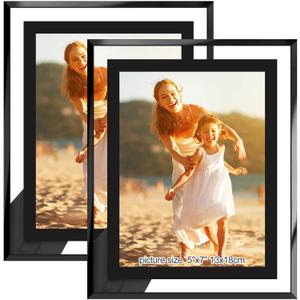 5x7 Picture Frames Black - Set of 2, HD Real Glass 5 by 7 Photo Frame for Tabletop Display, Wedding Birthday Mothers Day Gifts (5 x 7, Black)
