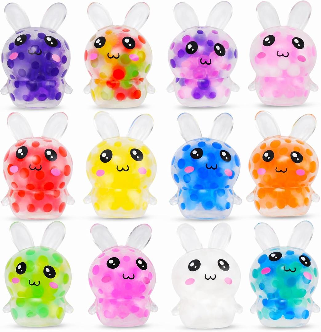 Easter Egg Fillers, 12 Pcs Mini Bunny Squishy Toys, Easter Basket Stuffers Essentials Egg Basket Fillers Gifts for Teens Adults, Bunny Stress Ball Party Favors