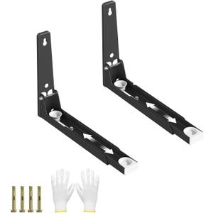 EsLuker.ly Universal Stainless Steel Microwave Oven Wall Mount Bracket, Arm Adjustable Foldable Kitchen Stretch Oven Stand Shelf Rack Load 55 lb, Black