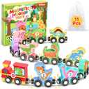 11 Pcs Magnetic Dinosaur Train Set Montessori Toys for Toddlers Boys Girls, Wooden Dinosaur Preschool Learning Activities Educational Sensory Toys Stocking Stuffers Birthday Gifts