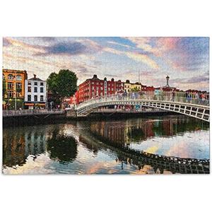 Oarencol Dublin Ireland Ha Penny Bridge Sunset River Landscape Jigsaw Puzzle 1000 Pieces Puzzles for Adults Kids DIY Family