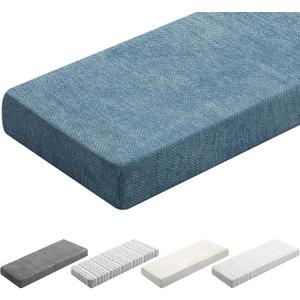 Leinuosen Bench Cushion 42x16x4 Inch for Indoor Furniture Weaving Texture Chenille Kitchen Bay Window Non Slip Seat Cushion Tufted Thicken Pad for Patio Porch, Mudroom Entryway (Haze Blue)