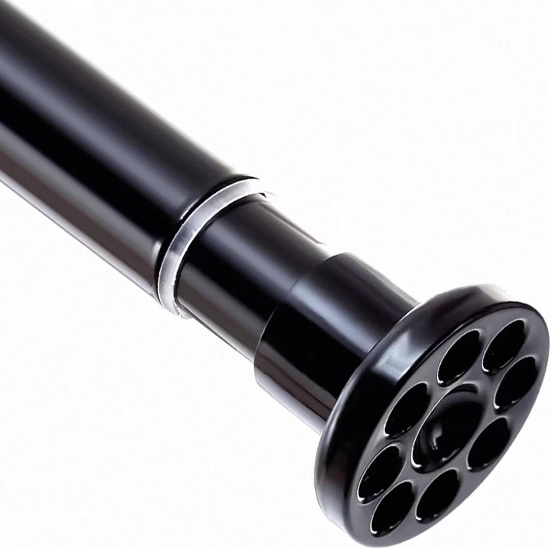 Black Shower Curtain Rod 28"-64.5", Never Rust Anti-Slip Adjustable Tension Curtain Rods No Drilling, Heavy Duty Spring Enlarged Diameter 1" Tension Rod for Bathroom/Closet/Room Divider