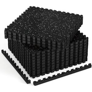 AIRHOP 1'' Ultra-Thick 48 Sq Ft Rubber Top Gym Flooring for Home Gym, 12 Tiles High Density EVA Foam Exercise Mats, Interlocking Puzzle Mats for Home Workout, Floor & Equipment Protection, Black/White