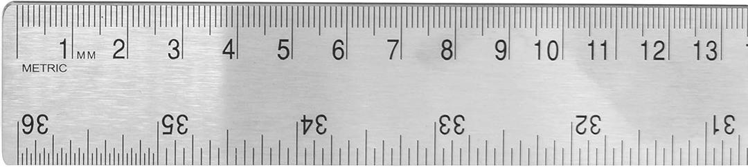 Pacific Arc Stainless Steel 36 Inch Metal Ruler Non-Slip Cork Back, with Inch and Metric Graduations, Silver