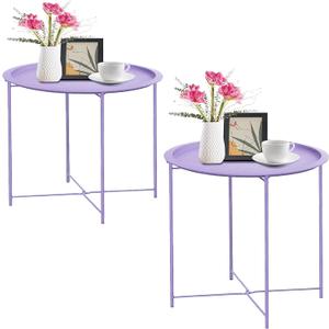 Garden 4 you End Table 2 PCS Metal Side Table Purple Round Folding Tray Cyan Sofa Small Accent Fold-able Table, Round End Table Tray, Next to Sofa Table, Snack Table for Living Room and Bed Room
