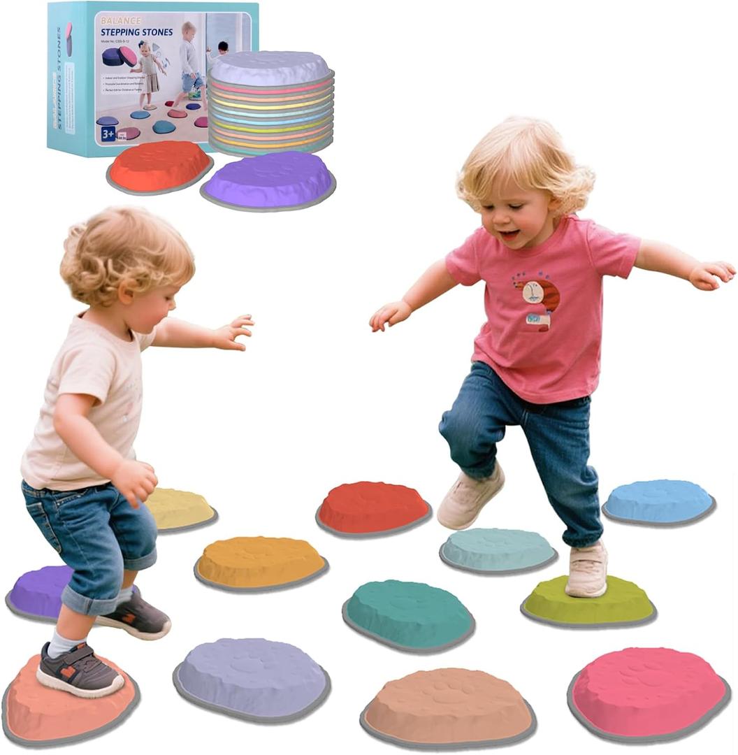 Stepping Stones for Kids, 8/12 PCS Balance Stepping Stones for Toddlers, Non-Slip Obstacle Course Sensory Toys Indoor Outdoor, Balance River Toys for Birthday, Children's Day and Christmas Gift