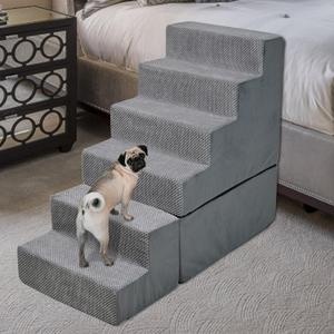Dog Steps for High Beds 30-32" H, 6-Step Dog Stairs for Small Dogs, 33D Foam Pet Steps for High Bed Climbing, Non-Slip Balanced Pet Stair Ramps for Bed Indoor, Grey