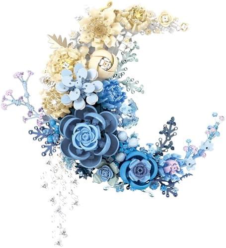 Sahteg 934PCS Blue Moon Flower Building Blocks Kit for Adults, Botanical Collection Blooming Roses DIY Model, Artificial Flowers Building Set for Home Décor Wall Art Decoration