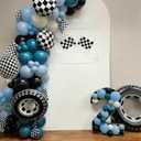 Generic Race Balloon Garland Arch Kit, Dusty Blue Black Balloons with Checkered Balloons for Race Theme Birthday Party Decorations Baby Shower Party Supplies