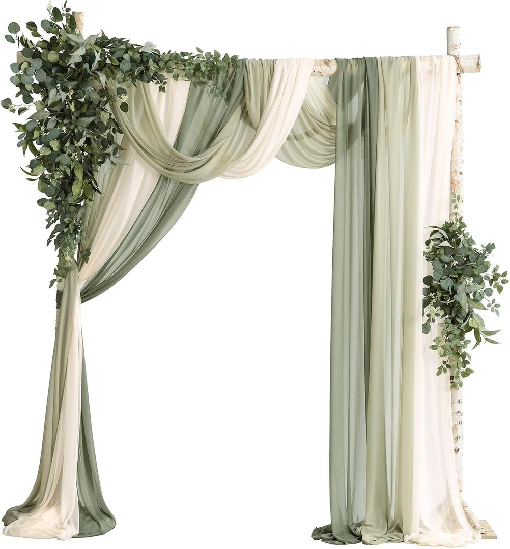 Ling's moment Wedding Arch Flowers with Sheer Drapes Kit - Artificial Green Floral Arrangements for Ceremony Backdrop, Spring Greenery Arbor Decor, 5-Piece Set (2 Flower Stems + 3 Hanging Drapes)