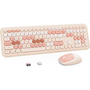 Wireless Keyboard and Mouse Combo, Retro Typewriter Keyboard with Round Keycaps, Full-Size Ergonomic, Brown, Ideal for Windows PC, Home, Office, and College, Wireless Keyboard Mouse Combo, Milk Tea