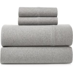 Road Trip America Jersey Sheets Queen Set - Cotton (4 Pieces) All Seasonal Deep Pockets Soft Cozy Knit Stretchy Bed Sheets - Hotel and Residential Quality (Light Heathered Grey, Queen)