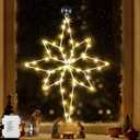 1 Pack 16" Large Christmas Window Light Decorations, LED Bethlehem Christmas Star Window Silhouette Lights with Timer, 8 Models, Iron Frame, Battery Operated Lighted Xmas Star Decors (Warm White)