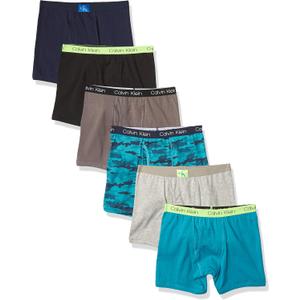 Calvin Klein Boys' Underwear Cotton Boxer Brief, 6 Pack (Large, Castlerock Grey/Moon Blue/Black Iris/Camo/Heather Grey/Black)