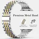 Lenrao Metal Band Compatible with Apple Watch Band for Women 4Size: 42mm(series 10/11) & 41/40/38mm, Dressy Stainless Steel Strap for iWatch Series 11/SE/10/9/8/7/6/5/4/3/2/1/Ultra Luxury Silver/Gold