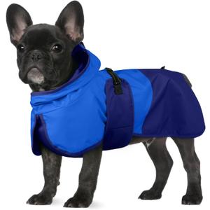 BRKURLEG Dog Raincoat Adjustable Dog Rain Jacket with Hood Dogs Waterproof Rainproof Jacket with Leash Hole Pet Poncho Rain Coat Poncho with Reflective Strip, Blue, S