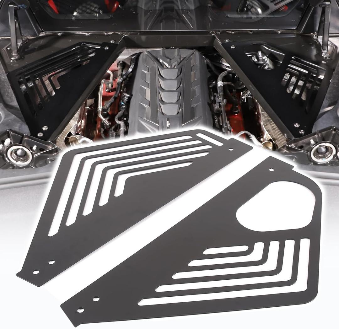 Engine Bay Panel Cover Compatible with Chevrolet Corvette C8 2020-2023, Aluminum Alloy Rear Engine Covers Left Right Engine Case Guards Protector Splash Shield, C8 Accessories 2PCS (Black)