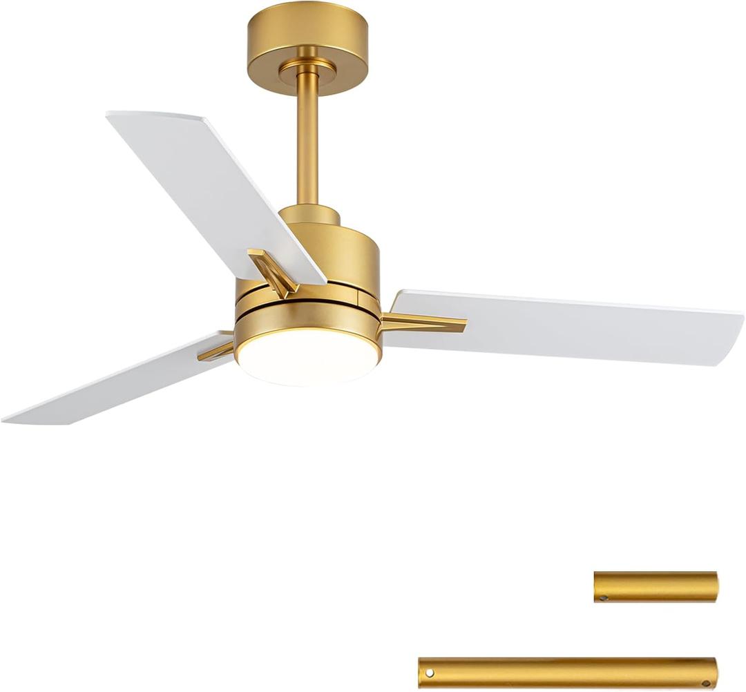 LANMEL 42'' Ceiling Fan with Lights and Remote, Low Profile Modern Ceiling Fan Gold, 6 Speed, Reversible, 3000k-6000k LED, Quiet DC Motor for Indoor Outdoor Bedroom Living Room
