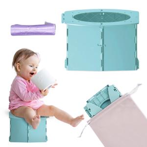 Teo - Portable Toddler Travel Potty  Foldable, Lightweight, Leak-Proof Toilet for Kids with Travel Bag & Disposable Liners  Compact Potty Chair for Home & On-The-Go Use (Sailboat Blue)
