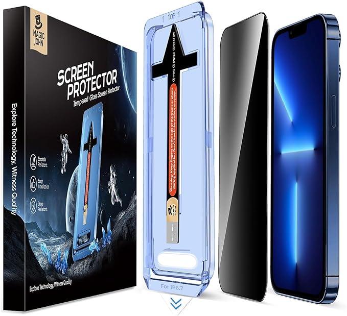 MAGIC JOHN 2 Pack for iPhone 13 Pro Max/iPhone 14 Plus 6.7 inch Privacy Glass Screen Protector, Auto Dust-Elimination Installation, Bubble Free, Easy Installation